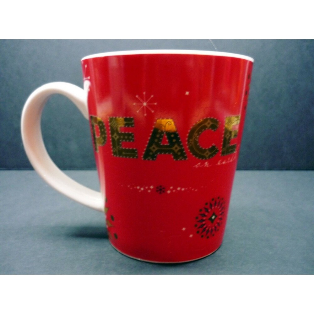 Starbucks Mug Snowflakes Peace Holiday 2006 Red Gold Gilt 14 Oz Christmas